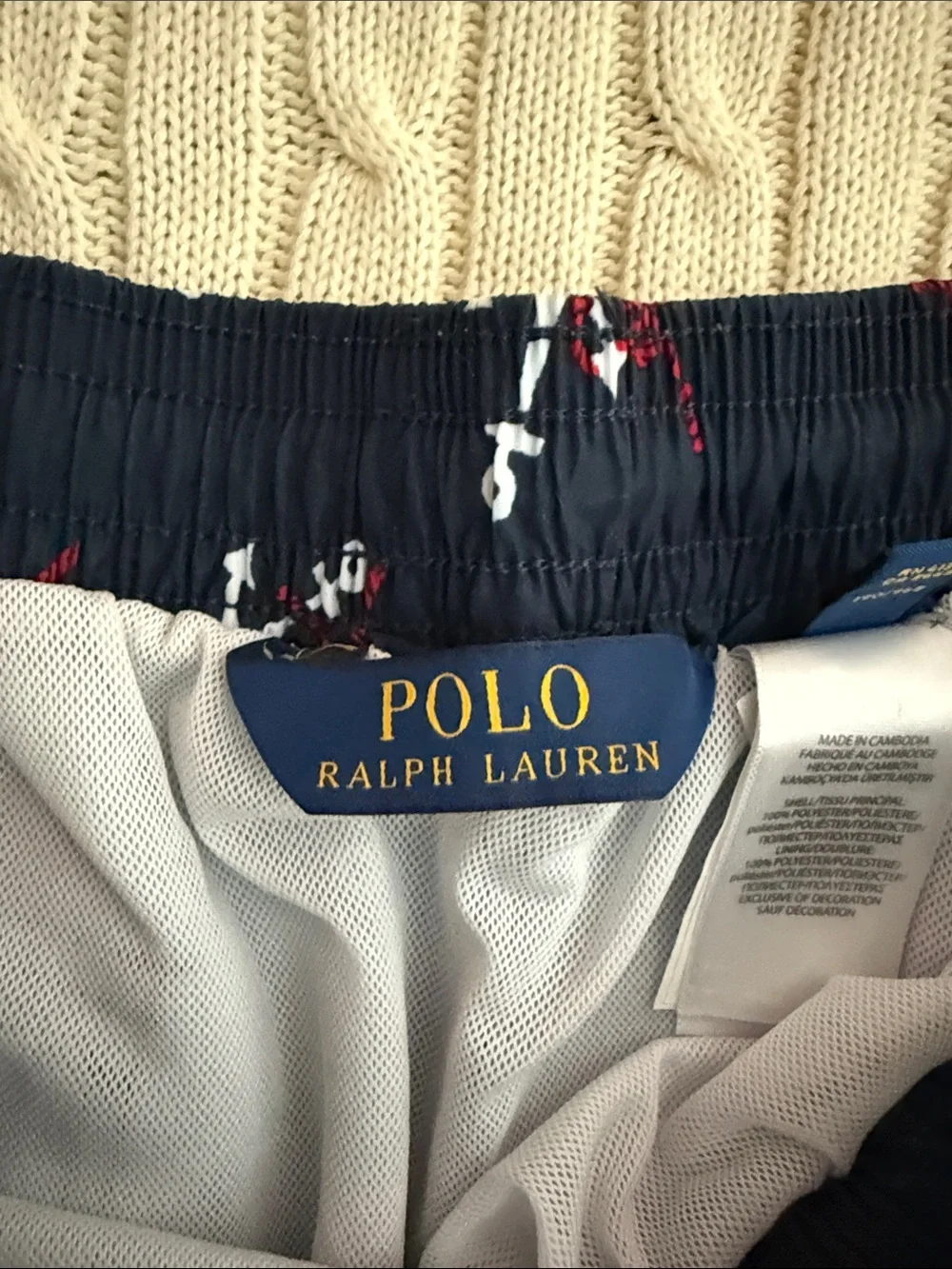 Polo by Ralph Lauren Navy Swim Trunks with Red & White Anchor Print